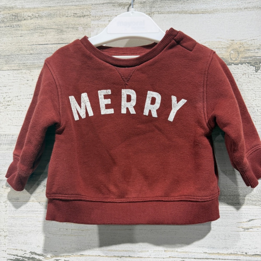 Little Co Sweatshirt Boys NB Red Merry Graphic Holiday Festive EUC